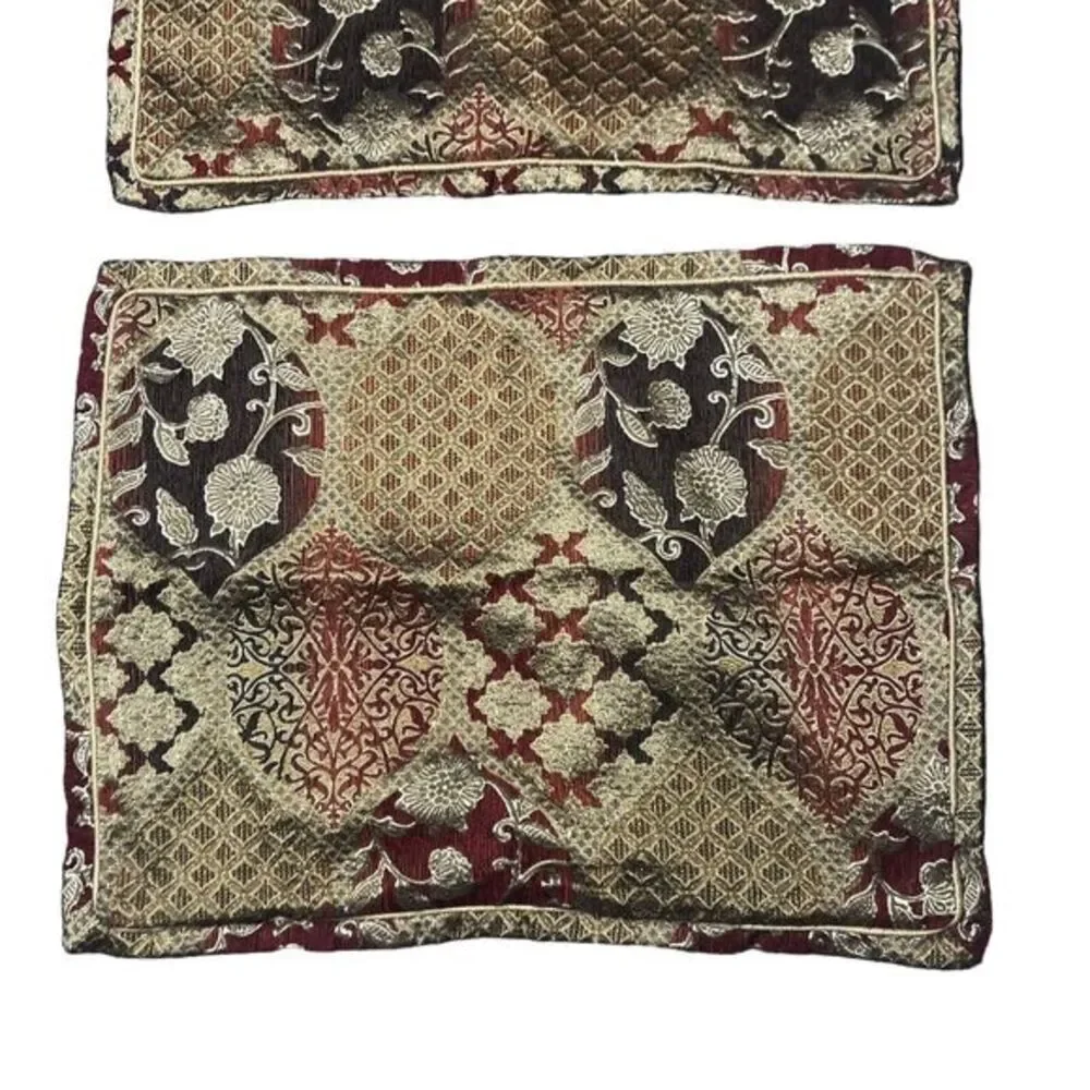 Pier 1 Imports Set of 2 Decorative Throw Pillow Covers Tapestry Burgundy Gold‎
